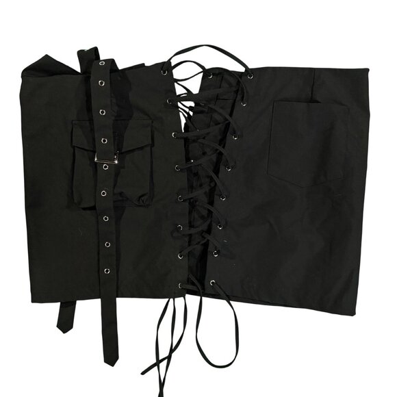 SHEIN Dresses & Skirts - Shein Curve 3XL Black Lace-Up Skirt With Front Pocket & Belt Polyester Casual St